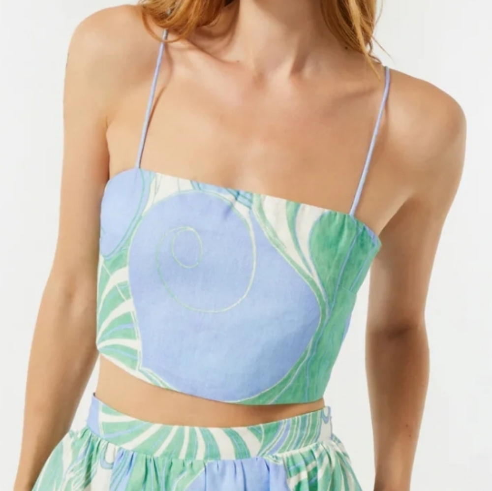 New Rhode Linen Dina Top in Periwinkle deco surf size 12